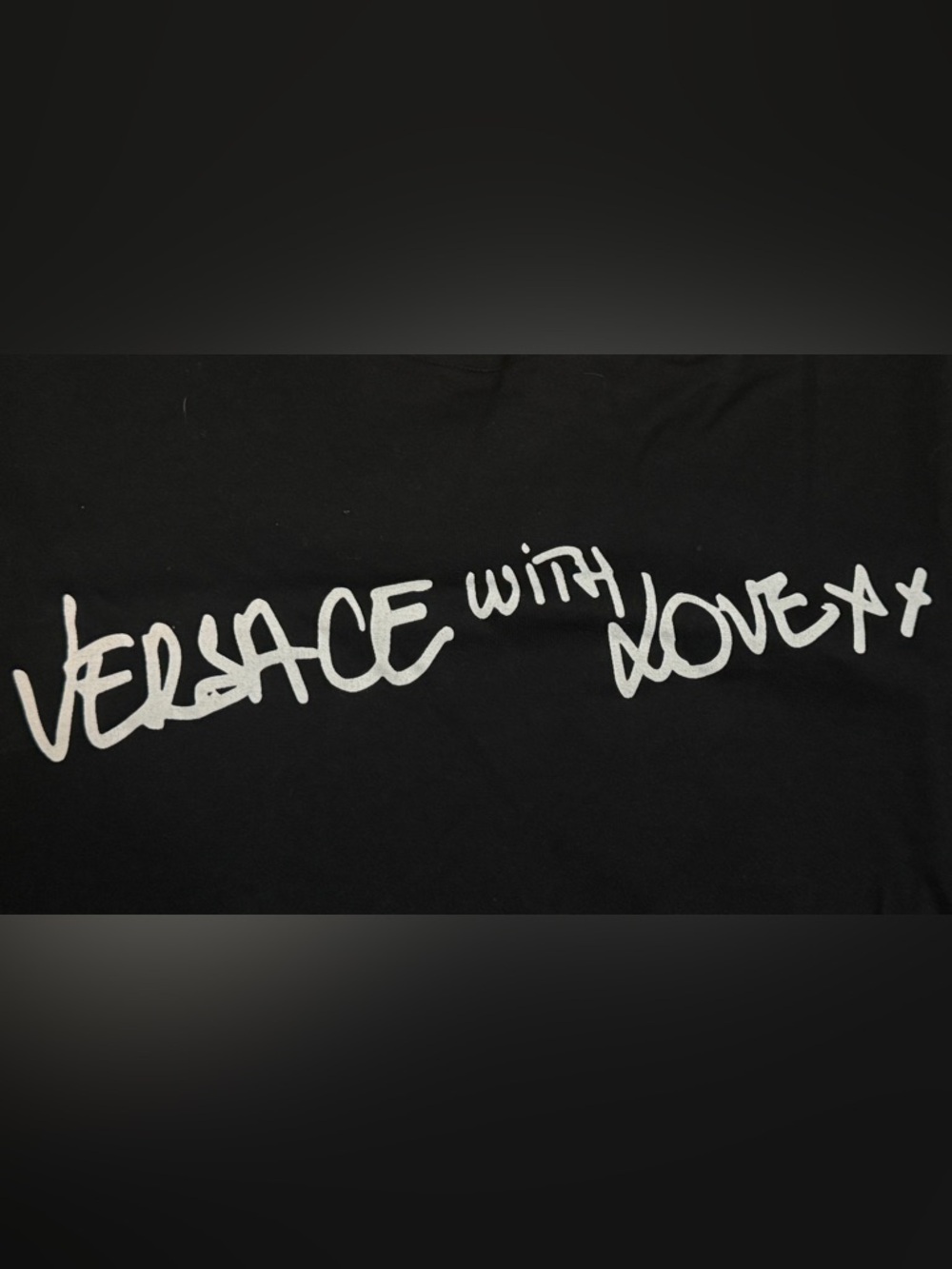 Versace Black Crewneck T-Shirt with White Script Logo - Picture 2 of 4